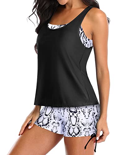 Athletic Tankini Swimsuits Adjustable Shoulder Straps And Boyshorts-Black Snake