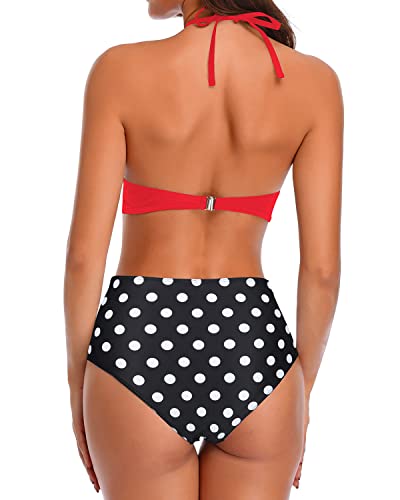 Crop Tankini Top High Waisted Swim Bottom For Teens-Red Dot