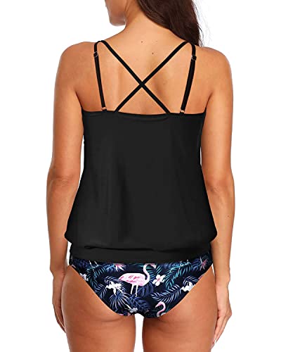 Two Piece Sporty Swimwear Set For Women To Enhance Figure-Black Flamingo