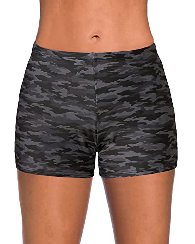 Women's Elastic Waist Tankini Board Shorts For Casual Wear-Camouflage