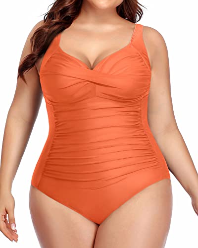 Sweetheart Neckline Twist Front Plus Size Swimsuits For Curvy Women-Orange