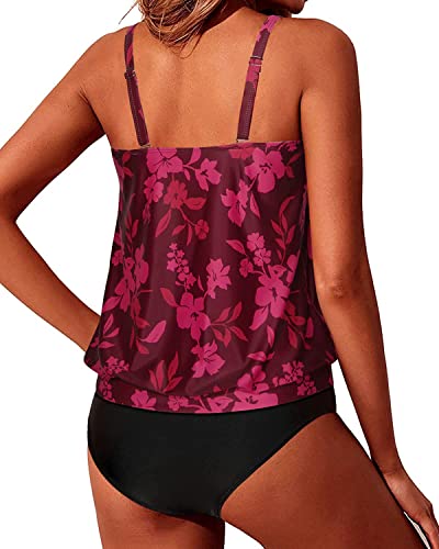 Cute Adjustable Shoulder Straps Tankini Swimsuits For Teen Girls-Red Flower