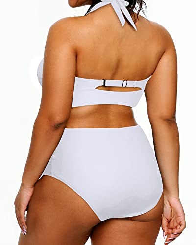 Women's Slimming Two Piece Plus Size Halter Bikini Swimsuit-White