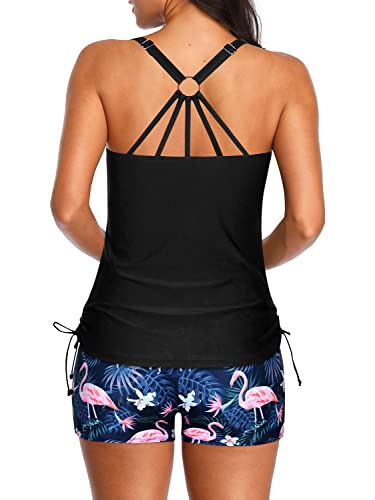 Tummy Control Athletic Tankini Swimsuits For Women-Black Flamingo