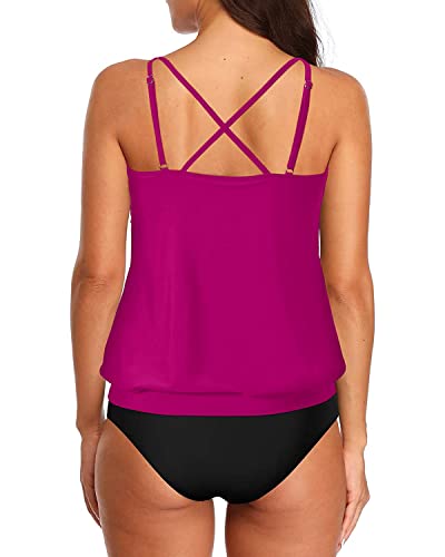 Women's Athletic Blouson Tankini Swimsuits Tummy Control-Purple