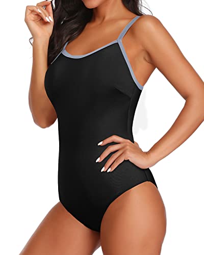 Sport Slimming Quality Fabric Athletic One Piece Swimsuits For Women-Black And Grey