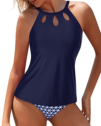  Navy Blue High Neck Tankini Top Bathing Suit Tops For Women  Tummy Control Tank Tops Swimsuits XXL