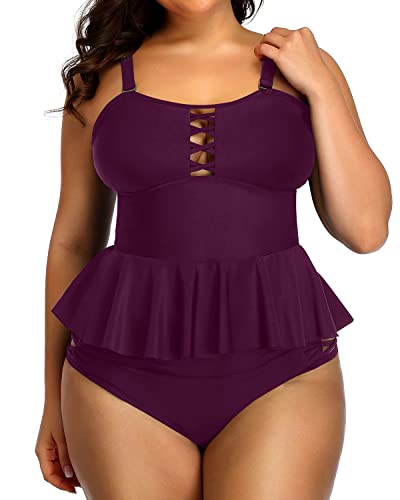 High Waisted Tankinis Tummy Control And Modest Coverage For Women-Maroon