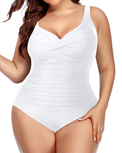 Retro One Piece Swimsuits Soft Wide Straps Plus Size Sexy Swimsuits For Women-White