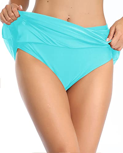 Elastic Waisted Full Coverage Swim Skirts For Women-Blue Green