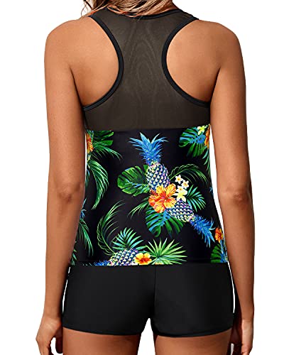 Tankini Swimsuits For Women Sporty Tummy Control Bathing Suit-Black Pineapple