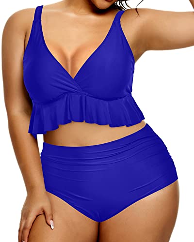  Womens Bikini Set Two Piece Bathing Suit - Tummy Control Plus  Size Floral Printed Swimsuit Vinatge Push-Up Swimwear Top High Cut Bottoms  Set Party Beach (B787) Blue : Clothing, Shoes 