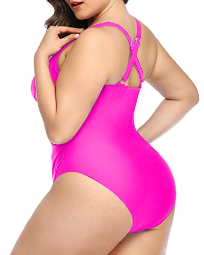 Ruched Detail Slimming Control Plus Size Push Up One Piece Swimsuit-Neon Pink