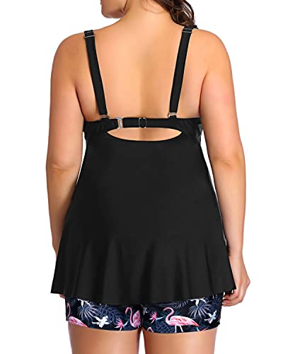 Slimming Plus Size Tankini Swimsuits Boy Shorts For Women-Black Flamingo