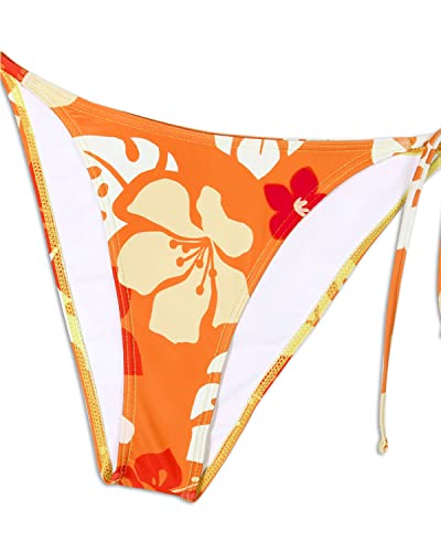 Tie Side Swim Bottom Mesh Beach Skirt Beach Wear Bikini Set-Orange Flowers