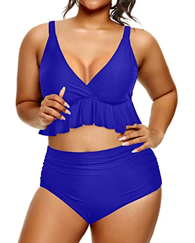 Women Two Piece Plus Size Swimsuit with Bottom Peplum Tankini High Waisted  Tummy Control Bathing Suit 