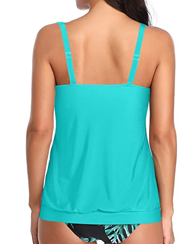 Women's Tank Tops Loose Fit Modest Blouson Swim Top-Aqua