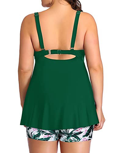 Plus Size Cut Out Back Swimsuits For Women Boyleg Bottoms-Green Floral