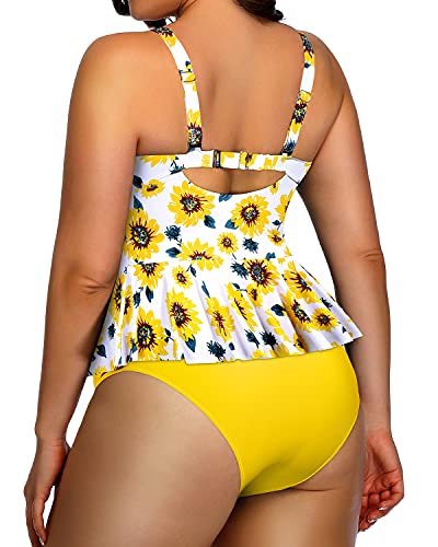 Lace Up High Waisted Swimwear For Women Bandeau Top-Yellow And Sunflower