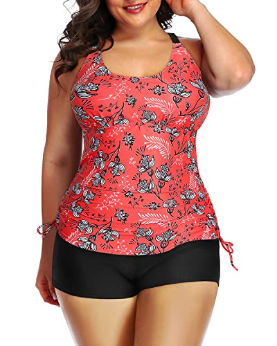 High Waisted Boyshorts Plus Size Swimsuit Shorts-Red Floral