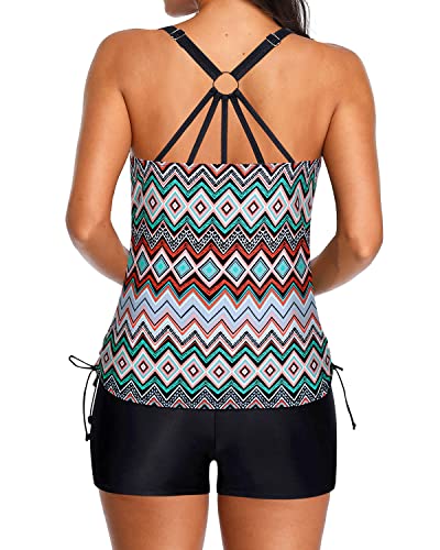 Racerback Tummy Control Long Torso Tankini Swimsuits For Women-Black Tribal