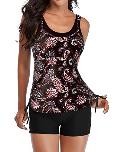 Casual Tankini Swimsuits Shorts Slimming Swimwear-Black Tribal