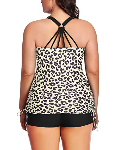 Round Scoop Neckline Bathing Suit Shorts-Beige Leopard Print