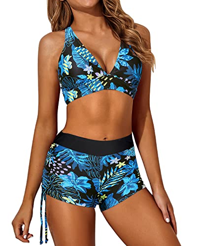 Women Swim Tank Top Tankini Set Boy Shorts-Leaf