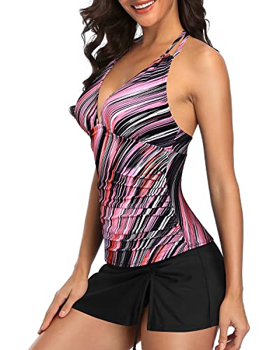 Stylish Tankini Bathing Suit Skirt For Women-Pink Stripe