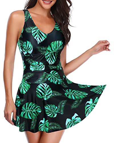 Flattering And Elegant Swim Dresses For Women One Piece-Black And Gree ...