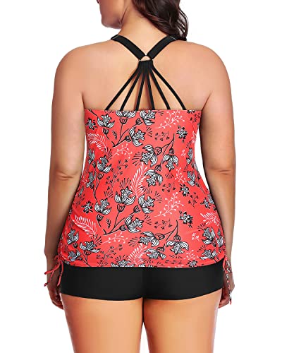 High Waisted Boyshorts Plus Size Swimsuit Shorts-Red Floral