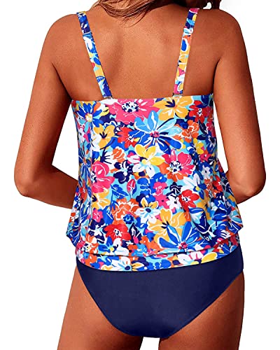 Modest Bathing Suits Loose Fit Swimwear Women's Tankini Swimsuits-Colorful Flower