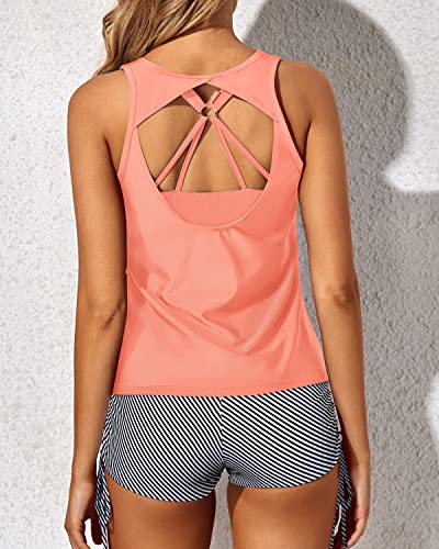 Comfortable Bra And Boy Shorts Modest Backless Tankini-Pink Stripe