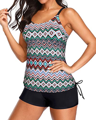 Racerback Tummy Control Long Torso Tankini Swimsuits For Women-Black Tribal