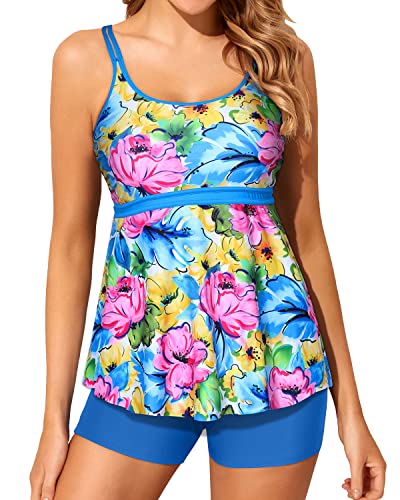 Women's 2 Piece Tankini Swimsuit Slimming Swimming Suit-Blue And Purpl ...