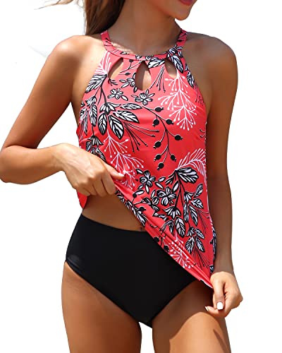 Two Piece High Neck Tankini Swimsuits For Women Tummy Control Bathing –  Yonique
