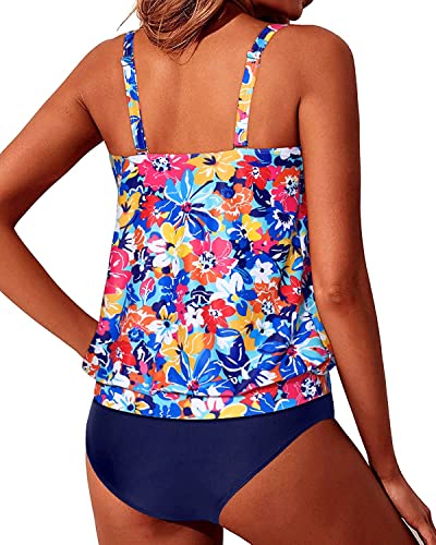 Modest Bathing Suits Loose Fit Swimwear Women's Tankini Swimsuits-Colorful Flower