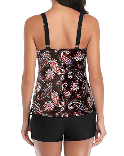 Casual Tankini Swimsuits Shorts Slimming Swimwear-Black Tribal