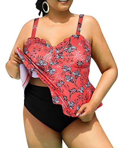 Women's Plus Size 2 Piece Tankini Swimsuits Tummy Control Bathing