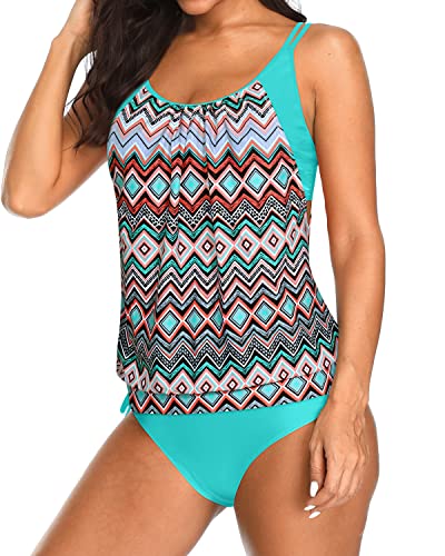 Athletic Two Piece Bathing Suits Double Up Swimwear-Green Tribal