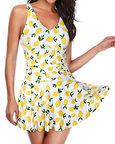 Flattering Flowy Swimdress Skirt Swimwear For Women-Lemon