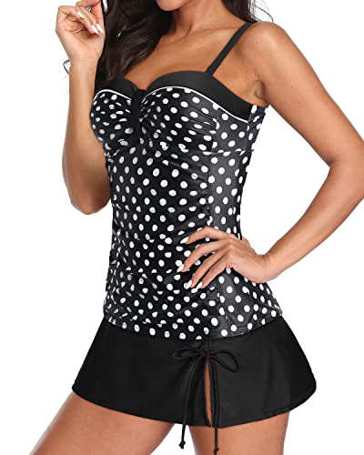 Adjustable Shoulder Straps Push Up Tankini For Women-Black Dot