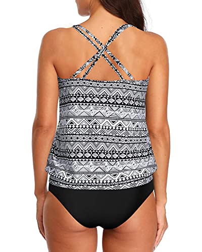 Two Piece Athletic Swimwear Built-In Sports Soft Bra For Women-Black Tribal