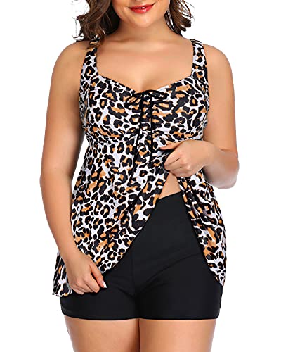 Plus Size Full Coverage Swimsuits For Women Lower Legs-Black And Leopard