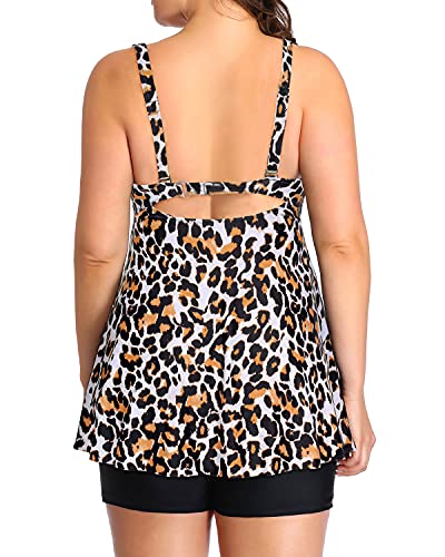 Plus Size Full Coverage Swimsuits For Women Lower Legs-Black And Leopard