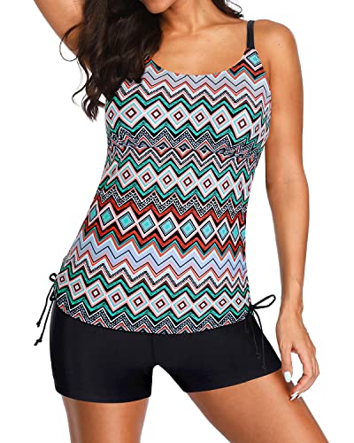 Racerback Tummy Control Long Torso Tankini Swimsuits For Women-Black Tribal