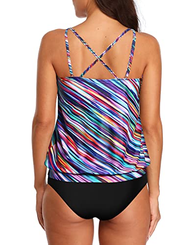 Slimming Athletic Blouson Tankini Swimsuits For Women-Color Oblique Stripe