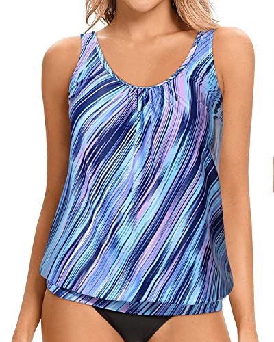 Women's Tankini Tops Blouson Loose Fit Modest Tank Top-Blue – Yonique