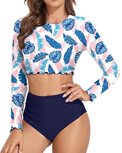 Yonique Womens Long Sleeve Swimsuit Rash Guard Swim Shirt Crop Swim Tops  with Shorts Two Piece Bathing Suits, Blue Geometric, Small : :  Clothing, Shoes & Accessories